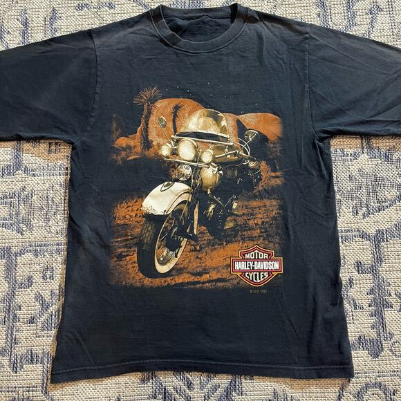 VTG 90s Harley Davidson Motorcycles Biker Graphic Sunfaded T Shirt SZ L - Picture 1 of 6